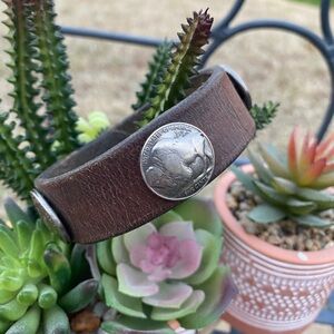 Brown Leather Bracelet with Buffalo Nickel Accents